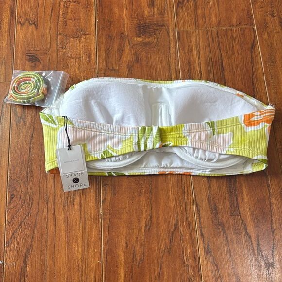 NWT Shade & Shore 34C Ribbed Hidden Underwire Floral Bandeau Bikini Swim Top - Picture 7 of 9